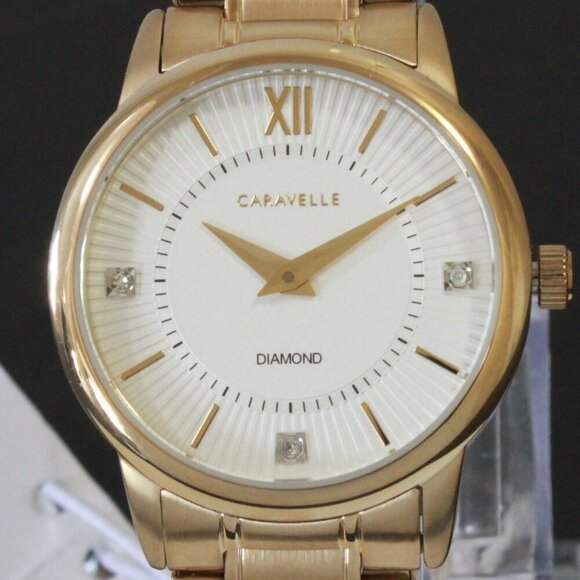 Caravelle Ladies Casual Watch By Bulova Diamond Accents Gold Tone 30mm - Picture 9 of 13